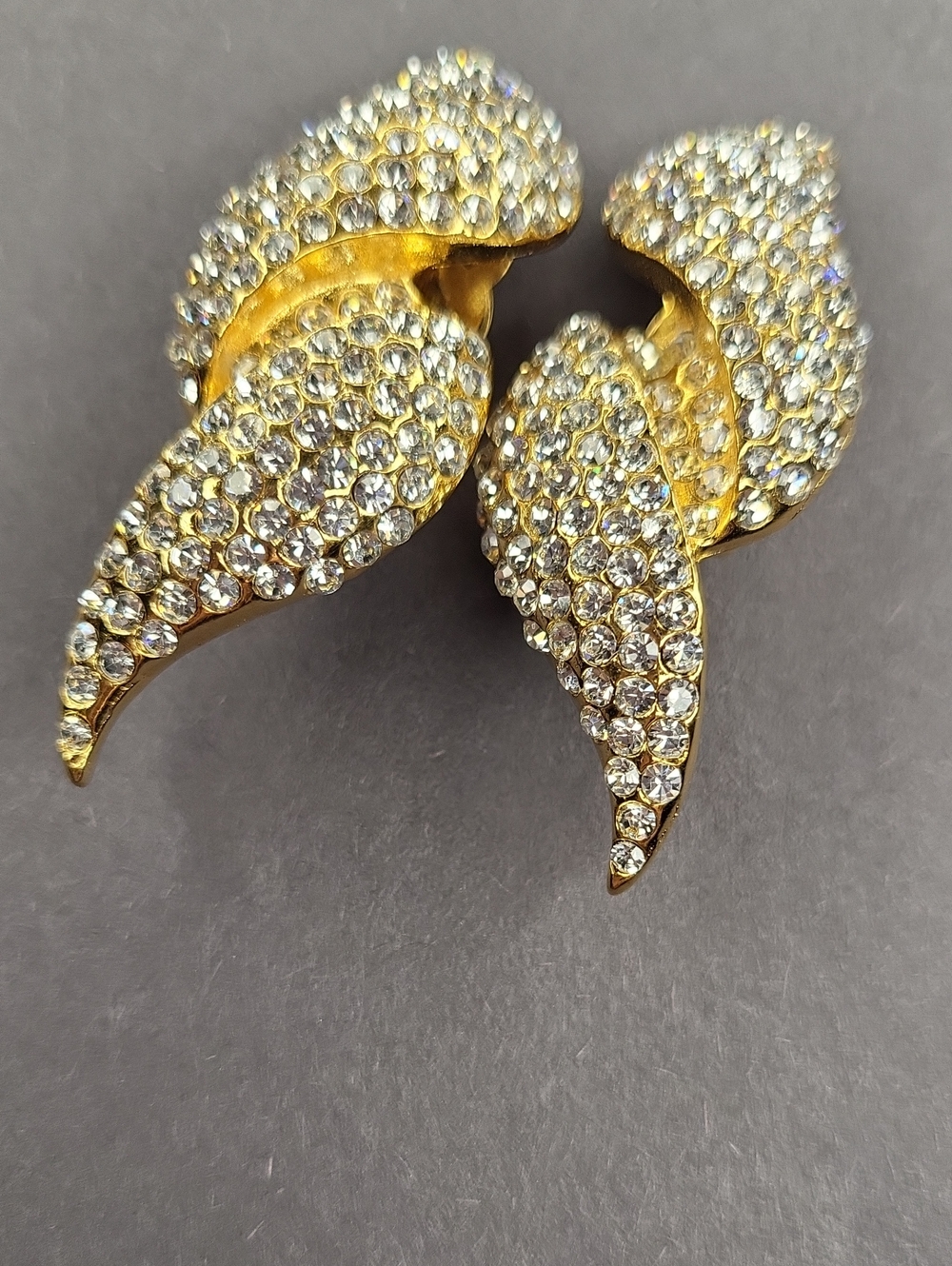 Gold Crystal Leaf Clip-On Earrings by Jarin